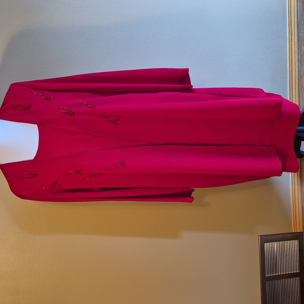 GILANI Vintage Sleeveless Layered Lined Shift Dress with Beaded Chiffon Jacket